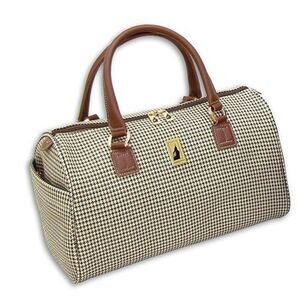 London Fog Women Oxford Travel Satchel Luggage Hand Bag Brown Houndstooth #8100